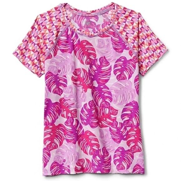 Athleta | Girls Splash Rash Guard Shirt in Pink Tropical Palm Leaf Geo | Large - Picture 1 of 4